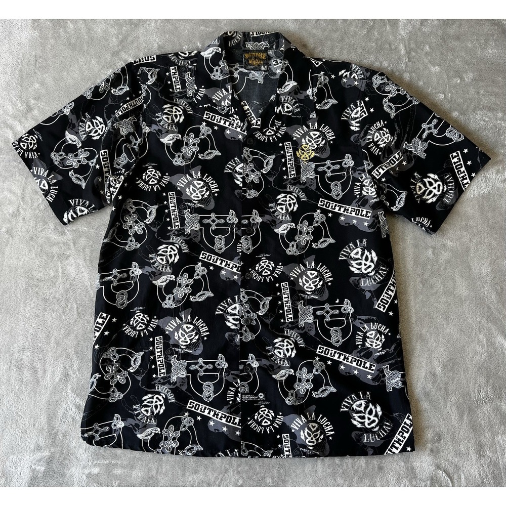 South Pole‎ Black Viva La Lucha La Mascara Graphic all over print Button Shirt M